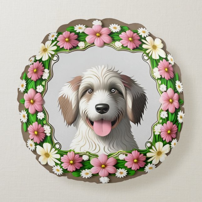 Adorable Dog Framed by Bright Design Round Cushion (Front)