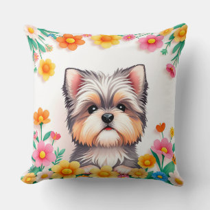 Adorable Dog Framed by Flowers Cushion