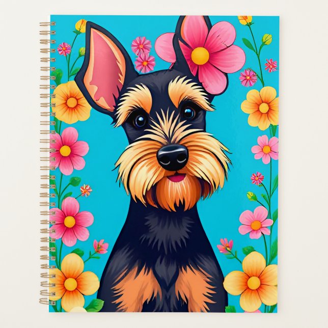 Adorable Dog Framed by Flowers Planner (Front)
