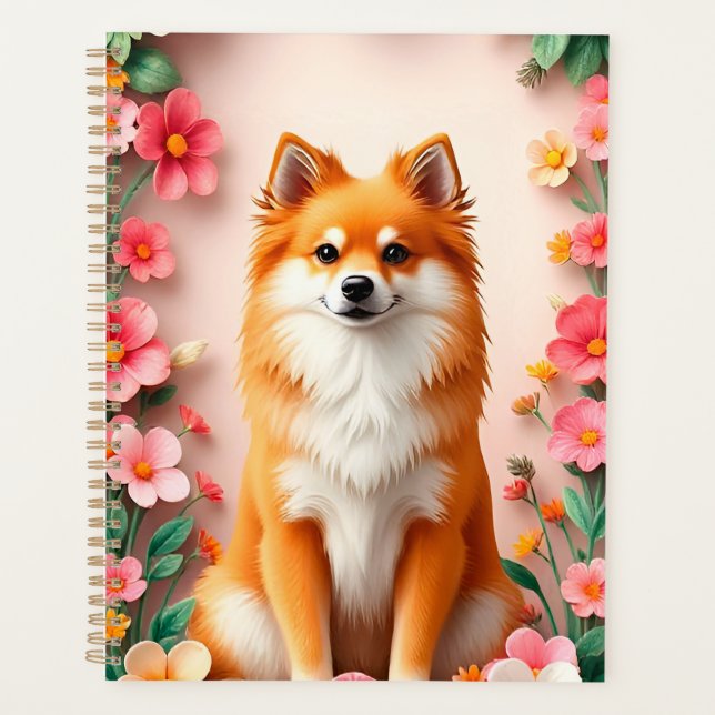 Adorable Dog Framed by Flowers Planner (Front)