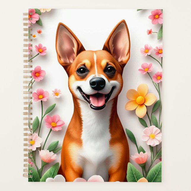 Adorable Dog Framed by Flowers Planner (Front)