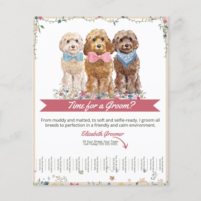 Adorable Dog Groomer Tear Sheet Flyer  (Front)
