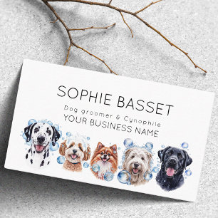 Adorable dog grooming, watercolor white business card