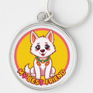 Adorable Dog Illustration Key Ring