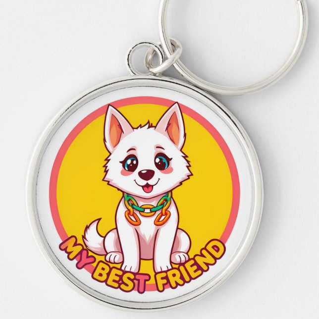 Adorable Dog Illustration Key Ring (Front)