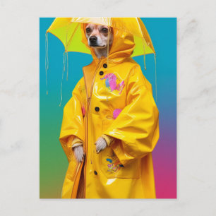 Adorable Dog in a Yellow Raincoat Dripping Paint Postcard