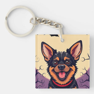 Adorable Dog in Halloween Scene Key Ring