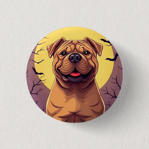 Adorable Dog in Halloween Scene with Pumpkins 3 Cm Round Badge