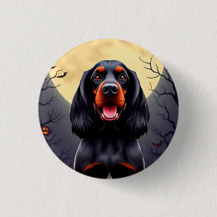 Adorable Dog in Halloween Scene with Pumpkins 3 Cm Round Badge
