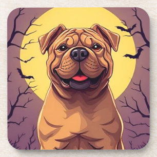 Adorable Dog in Halloween Scene with Pumpkins Coaster