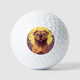 Adorable Dog in Halloween Scene with Pumpkins Golf Balls