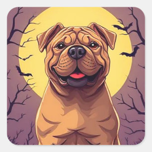 Adorable Dog in Halloween Scene with Pumpkins Square Sticker