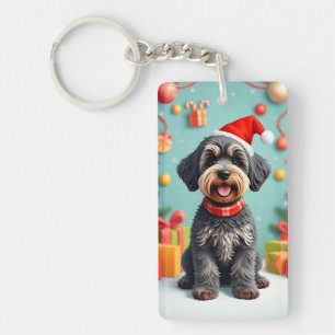 Adorable Dog in Santa Hat Key Ring