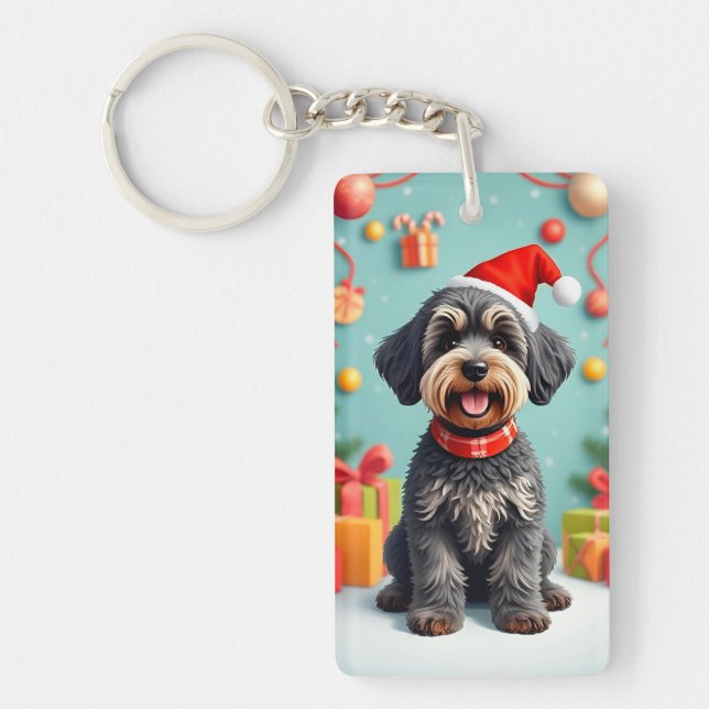 Adorable Dog in Santa Hat Key Ring (Front)