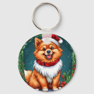 Adorable Dog in Santa Outfit Key Ring