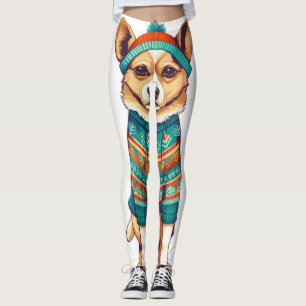 Adorable Dog in Winter Style Leggings