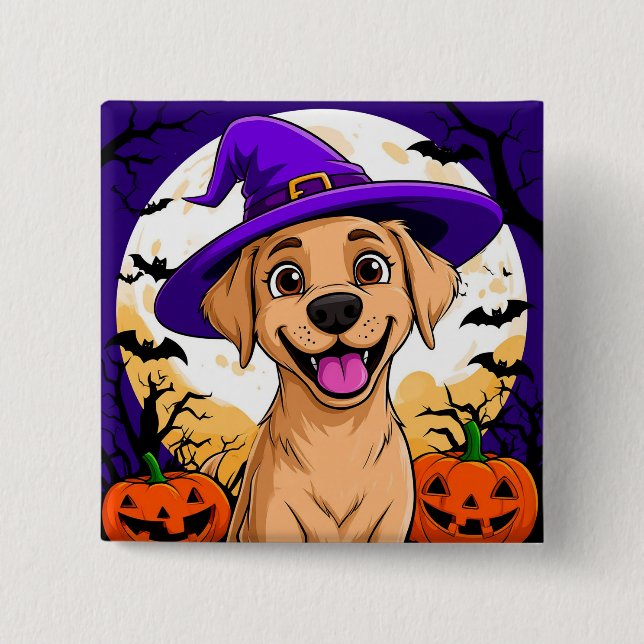 Adorable Dog in Witch Hat 15 Cm Square Badge (Front)