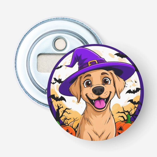 Adorable Dog in Witch Hat Bottle Opener (Front)