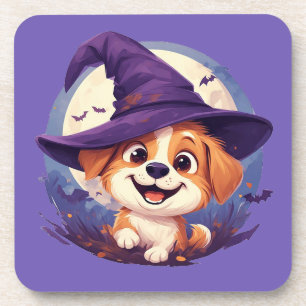 Adorable Dog in Witch Hat Coaster
