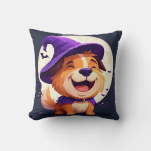 Adorable Dog in Witch Hat Cushion