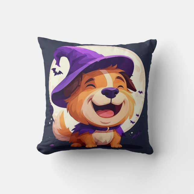 Adorable Dog in Witch Hat Cushion (Front)