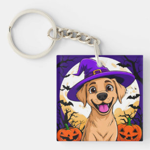 Adorable Dog in Witch Hat Key Ring