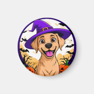 Adorable Dog in Witch Hat Magnet