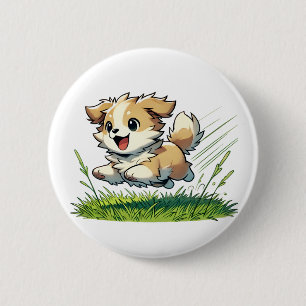 Adorable dog joyfully running 6 cm round badge
