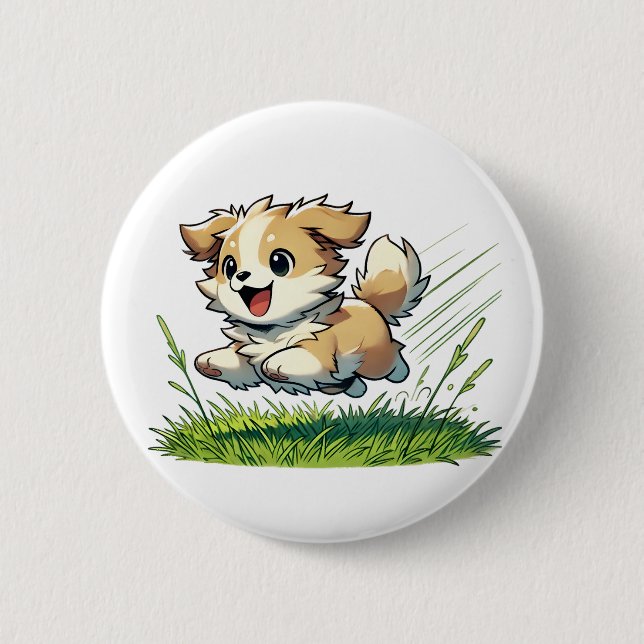 Adorable dog  joyfully running 6 cm round badge (Front)
