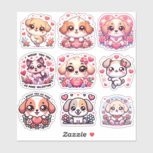 Adorable dog Kawaii Valentine’s Day Stickers