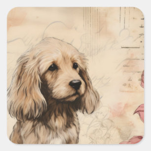 Adorable dog long ears square sticker