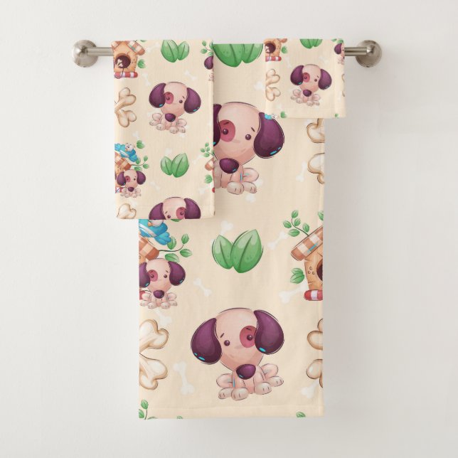 Adorable Dog Pattern  Bath Towel Set (Insitu)