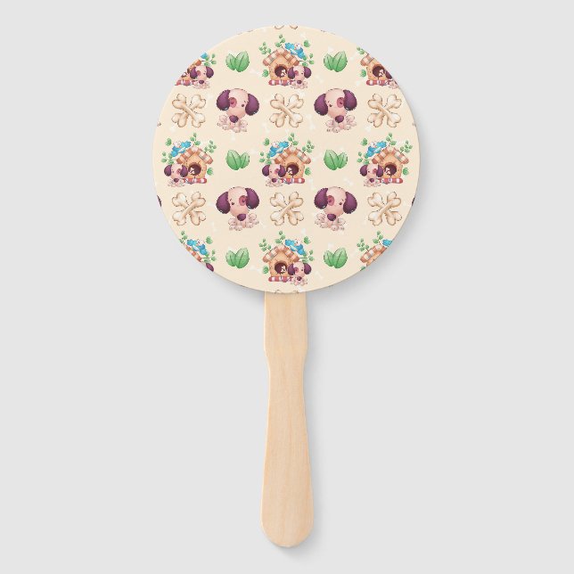 Adorable Dog Pattern  Hand Fan (Front)