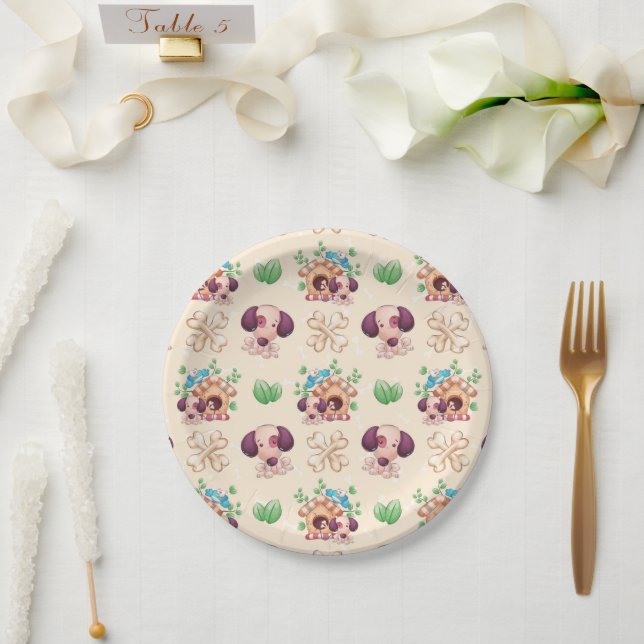 Adorable Dog Pattern  Paper Plate (Wedding)
