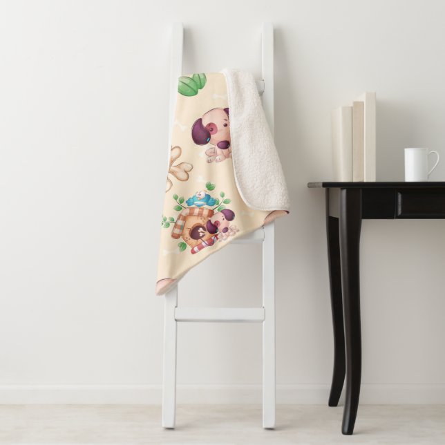 Adorable Dog Pattern  Sherpa Blanket (In Situ)