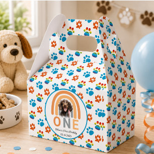 Adorable Dog Rainbow Watercolor 1st Birthday Party Favour Box