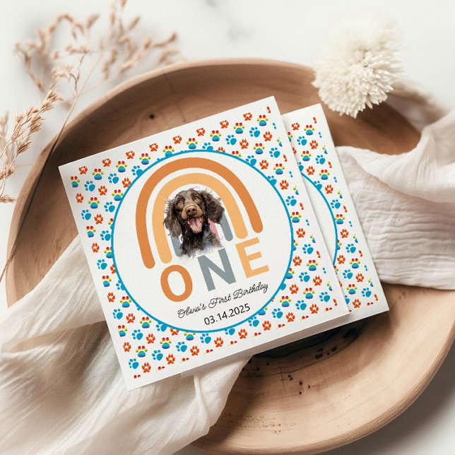 Adorable Dog Rainbow Watercolor 1st Birthday Party Napkin (Creator Uploaded)