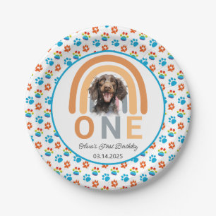Adorable Dog Rainbow Watercolor 1st Birthday Party Paper Plate