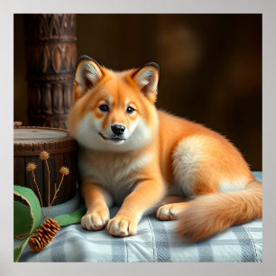 Adorable Dog Resting Comfortably Indoors Poster