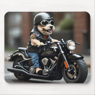 Adorable Dog Riding Motorcycle Mouse Pad