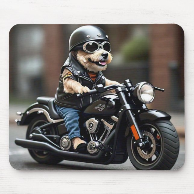 Adorable Dog Riding Motorcycle Mouse Pad (Front)