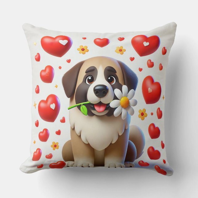 Adorable Dog Surrounded by Hearts Cushion (Front)