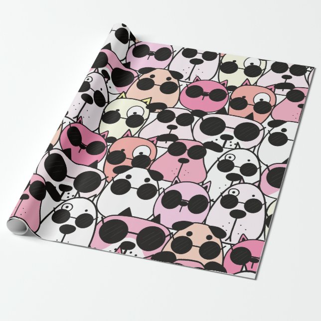 Adorable Dog-Themed Pattern Design Wrapping Paper (Unrolled)