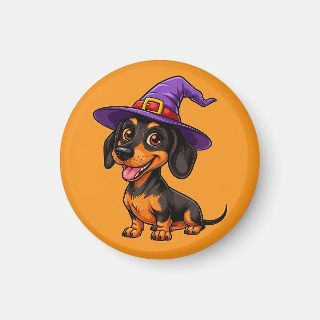 Adorable Dog Wearing Purple Wizard Hat Magnet (Front)