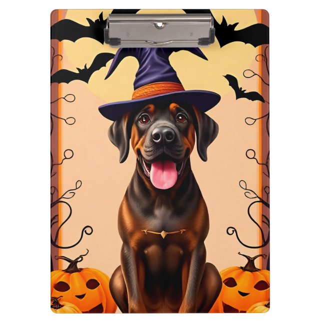Adorable Dog Wearing Witch Hat Clipboard (Front)