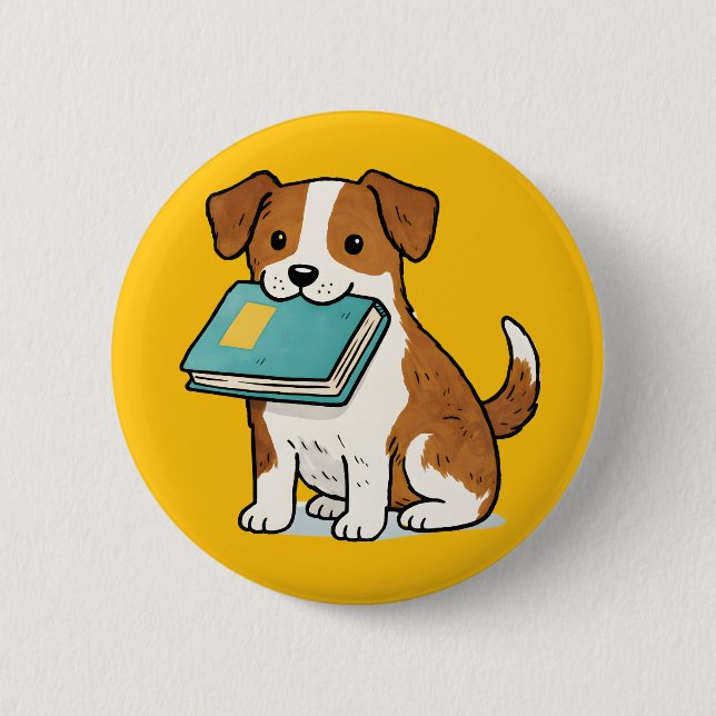 Adorable Dog with Book 6 Cm Round Badge (Front)