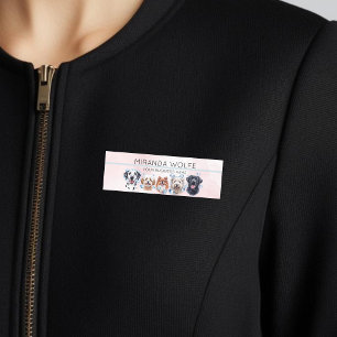 Adorable dogs bath with bubbles, watercolor name tag