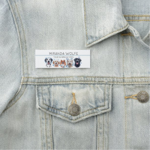 Adorable dogs bath with bubbles, watercolor name tag