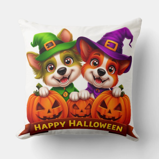Adorable Dogs in Halloween Costumes Cushion (Front)