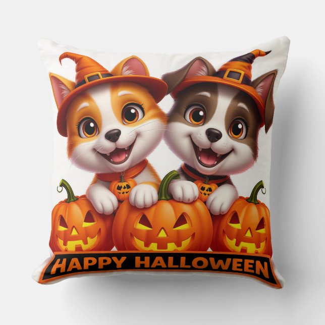 Adorable Dogs in Halloween Costumes Cushion (Front)